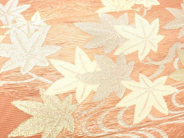 平和屋着物＊夏物 六通柄袋帯 流水草葉文 金銀糸 正絹 逸品 DABC8833cm
