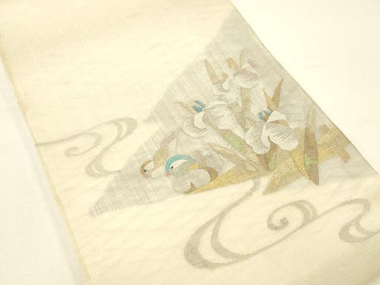 平和屋着物＊夏物 太鼓柄袋帯 鴛鴦流水花文 金銀糸 正絹 逸品 DABC8834cm