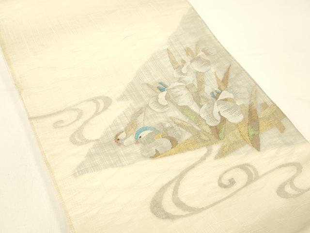 平和屋着物＊夏物 太鼓柄袋帯 鴛鴦流水花文 金銀糸 正絹 逸品 DABC8834cm