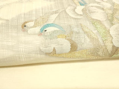 平和屋着物＊夏物 太鼓柄袋帯 鴛鴦流水花文 金銀糸 正絹 逸品 DABC8834cm