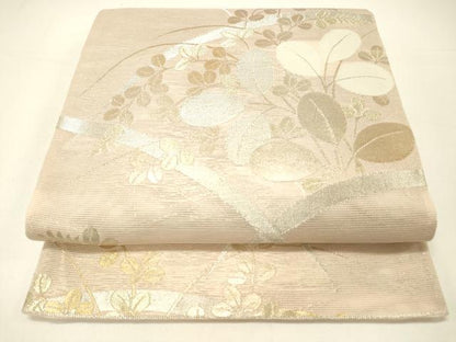 平和屋着物＊夏物 六通柄袋帯 草葉文 金銀糸 正絹 逸品 DABC8836cm