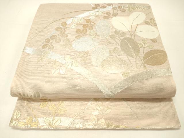 平和屋着物＊夏物 六通柄袋帯 草葉文 金銀糸 正絹 逸品 DABC8836cm