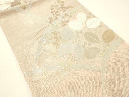 平和屋着物＊夏物 六通柄袋帯 草葉文 金銀糸 正絹 逸品 DABC8836cm