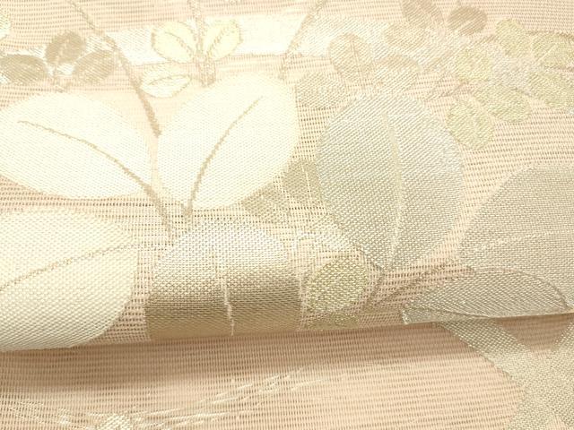 平和屋着物＊夏物 六通柄袋帯 草葉文 金銀糸 正絹 逸品 DABC8836cm