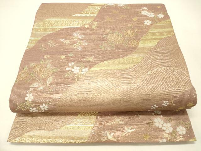 平和屋着物＊夏物 六通柄袋帯 流水取小花 金糸 正絹 逸品 DABC8837cm