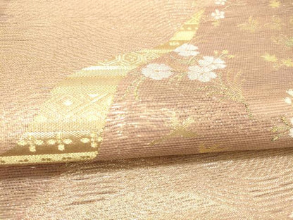 平和屋着物＊夏物 六通柄袋帯 流水取小花 金糸 正絹 逸品 DABC8837cm