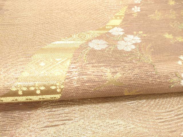 平和屋着物＊夏物 六通柄袋帯 流水取小花 金糸 正絹 逸品 DABC8837cm