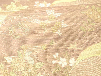 平和屋着物＊夏物 六通柄袋帯 流水取小花 金糸 正絹 逸品 DABC8837cm
