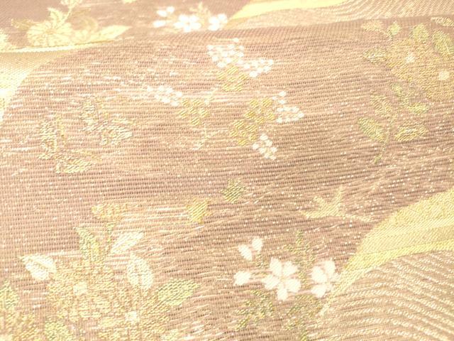 平和屋着物＊夏物 六通柄袋帯 流水取小花 金糸 正絹 逸品 DABC8837cm