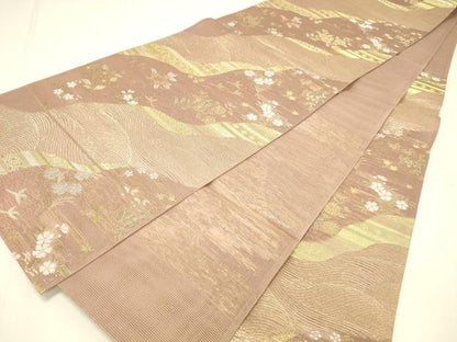 平和屋着物＊夏物 六通柄袋帯 流水取小花 金糸 正絹 逸品 DABC8837cm