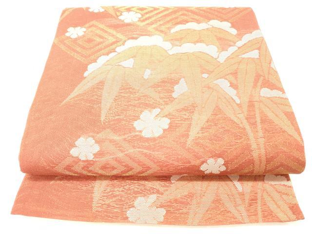 平和屋着物＊夏物 全通柄 本袋帯 笹の葉花文 金糸 正絹 逸品 DABC8839cm