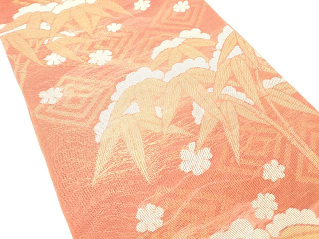平和屋着物＊夏物 全通柄 本袋帯 笹の葉花文 金糸 正絹 逸品 DABC8839cm