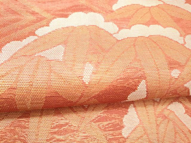 平和屋着物＊夏物 全通柄 本袋帯 笹の葉花文 金糸 正絹 逸品 DABC8839cm