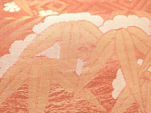 平和屋着物＊夏物 全通柄 本袋帯 笹の葉花文 金糸 正絹 逸品 DABC8839cm