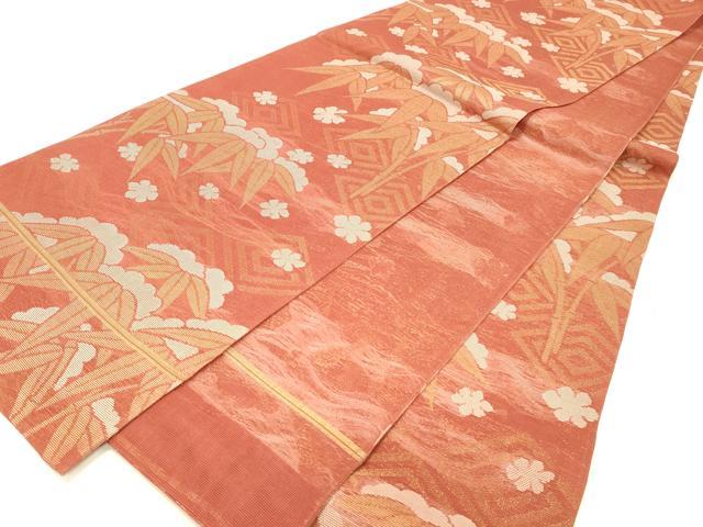 平和屋着物＊夏物 全通柄 本袋帯 笹の葉花文 金糸 正絹 逸品 DABC8839cm