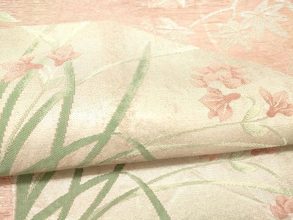 平和屋着物＊夏物 六通柄袋帯 地紙南天花文 銀糸 正絹 逸品 DABC8841cm