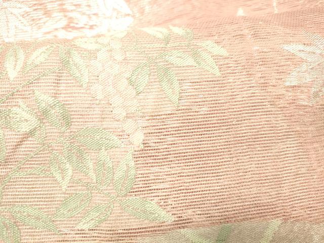 平和屋着物＊夏物 六通柄袋帯 地紙南天花文 銀糸 正絹 逸品 DABC8841cm