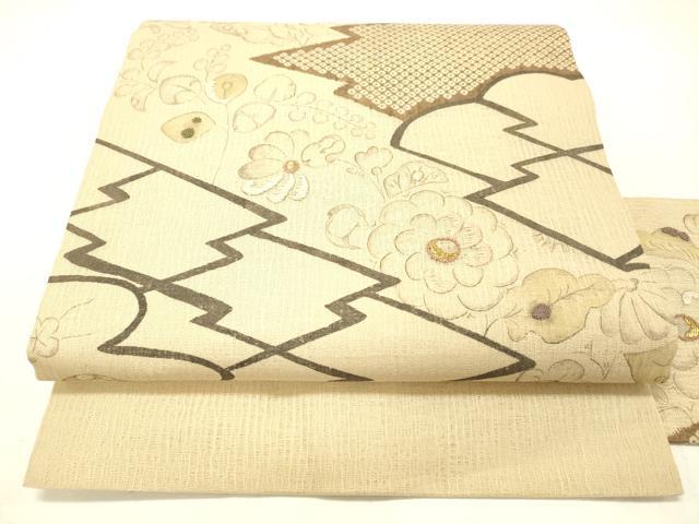 平和屋着物＊夏物 中国三大刺繍 相良刺繍 九寸名古屋帯 手描き 草花文 金彩 工芸染織小いけ謹製 正絹 逸品 DABC8842cm