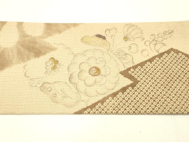 平和屋着物＊夏物 中国三大刺繍 相良刺繍 九寸名古屋帯 手描き 草花文 金彩 工芸染織小いけ謹製 正絹 逸品 DABC8842cm
