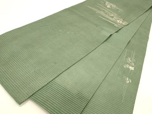 平和屋着物＊夏物 アンティーク 大正ロマン 丸帯 引き抜き帯 総刺繍 絽縮緬 草花文 銀糸 正絹 逸品 DABC8846cm
