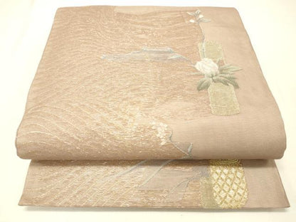 平和屋着物＊夏物 六通柄袋帯 流水飾花文 金糸 正絹 逸品 DABC8857cm