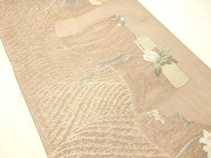 平和屋着物＊夏物 六通柄袋帯 流水飾花文 金糸 正絹 逸品 DABC8857cm