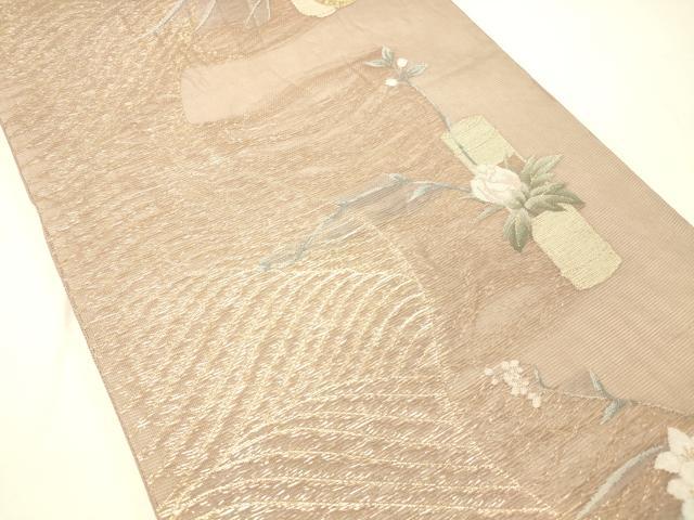 平和屋着物＊夏物 六通柄袋帯 流水飾花文 金糸 正絹 逸品 DABC8857cm