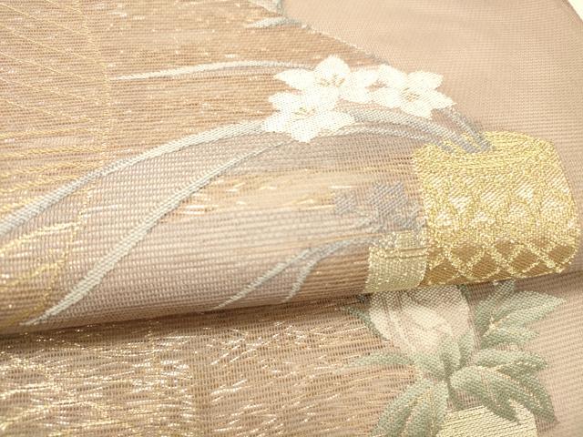 平和屋着物＊夏物 六通柄袋帯 流水飾花文 金糸 正絹 逸品 DABC8857cm