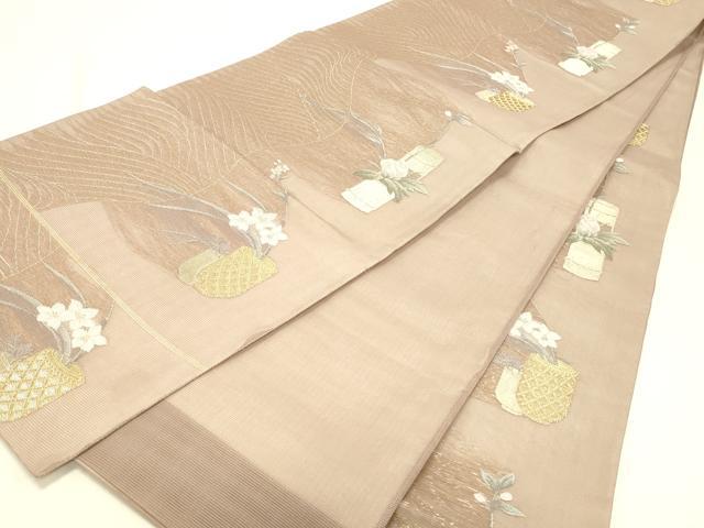 平和屋着物＊夏物 六通柄袋帯 流水飾花文 金糸 正絹 逸品 DABC8857cm