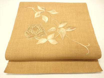 平和屋着物＊夏物 八寸名古屋帯 総刺繍 枝花文 DABC8860cm