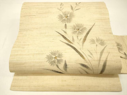 平和屋着物＊夏物 九寸名古屋帯 手描き 草花文 金彩 麻 逸品 DABC8861cm
