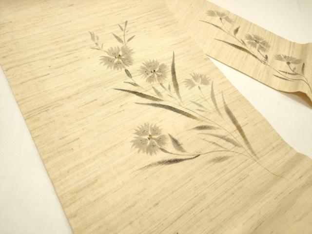平和屋着物＊夏物 九寸名古屋帯 手描き 草花文 金彩 麻 逸品 DABC8861cm