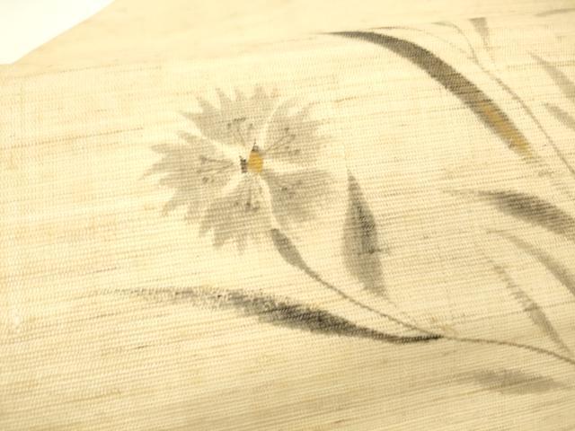 平和屋着物＊夏物 九寸名古屋帯 手描き 草花文 金彩 麻 逸品 DABC8861cm