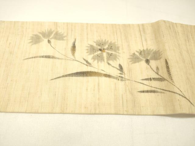 平和屋着物＊夏物 九寸名古屋帯 手描き 草花文 金彩 麻 逸品 DABC8861cm