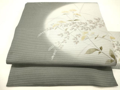 平和屋着物＊夏物 絽塩瀬 九寸名古屋帯 手描き 草花文 正絹 逸品 DABC8865cm