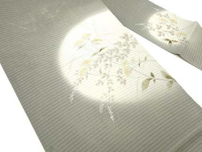 平和屋着物＊夏物 絽塩瀬 九寸名古屋帯 手描き 草花文 正絹 逸品 DABC8865cm