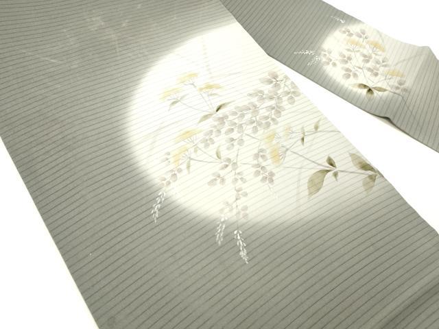 平和屋着物＊夏物 絽塩瀬 九寸名古屋帯 手描き 草花文 正絹 逸品 DABC8865cm