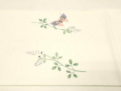 平和屋着物＊夏物 九寸開き名古屋帯 手描き 舞蝶草葉文 DABC8866cm