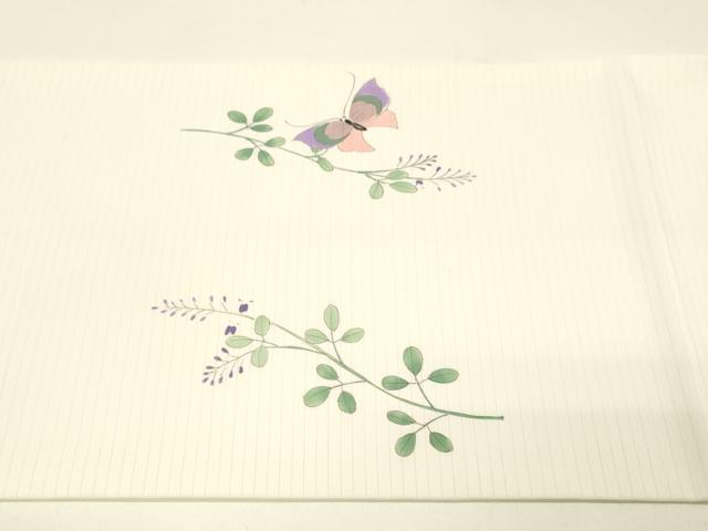 平和屋着物＊夏物 九寸開き名古屋帯 手描き 舞蝶草葉文 DABC8866cm
