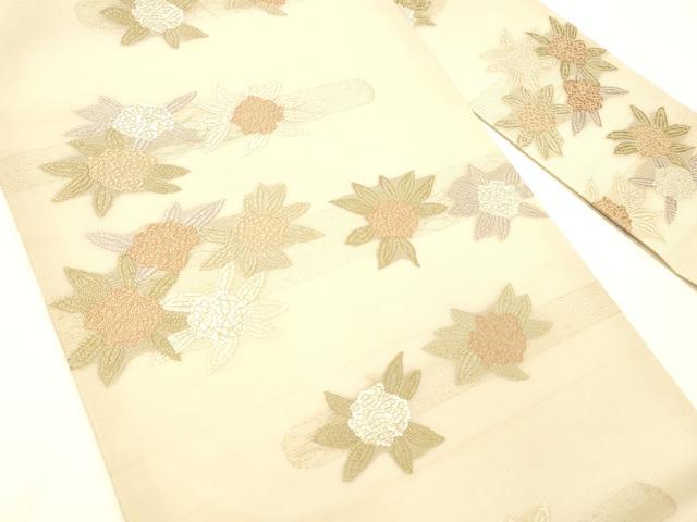 平和屋着物＊夏物 九寸名古屋帯 唐織 草花文 金糸 正絹 逸品 DABC8871cm