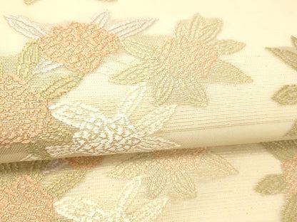 平和屋着物＊夏物 九寸名古屋帯 唐織 草花文 金糸 正絹 逸品 DABC8871cm
