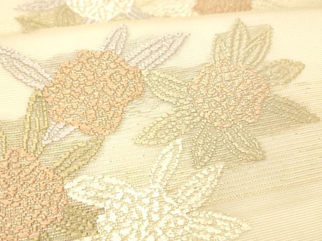 平和屋着物＊夏物 九寸名古屋帯 唐織 草花文 金糸 正絹 逸品 DABC8871cm