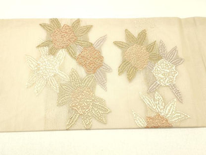 平和屋着物＊夏物 九寸名古屋帯 唐織 草花文 金糸 正絹 逸品 DABC8871cm