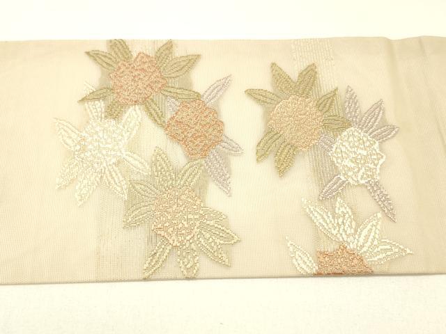 平和屋着物＊夏物 九寸名古屋帯 唐織 草花文 金糸 正絹 逸品 DABC8871cm