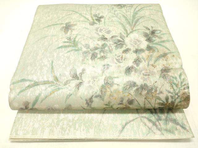 平和屋着物＊夏物 六通柄袋帯 作家物 手描き 花蝶文 金銀糸 引箔 正絹 逸品 DABC8872cm