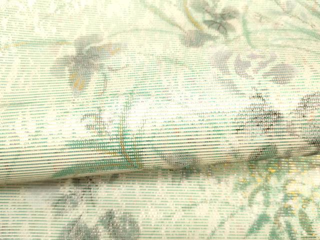 平和屋着物＊夏物 六通柄袋帯 作家物 手描き 花蝶文 金銀糸 引箔 正絹 逸品 DABC8872cm