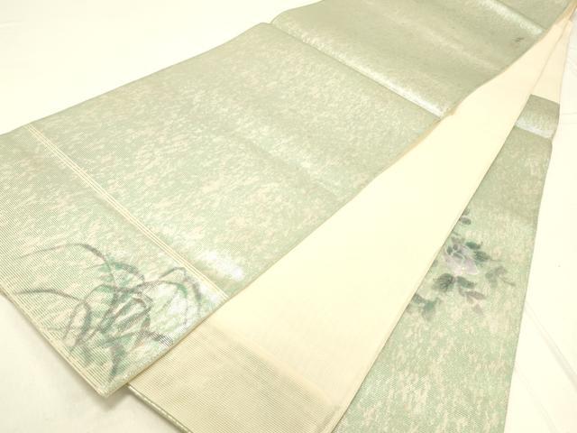 平和屋着物＊夏物 六通柄袋帯 作家物 手描き 花蝶文 金銀糸 引箔 正絹 逸品 DABC8872cm