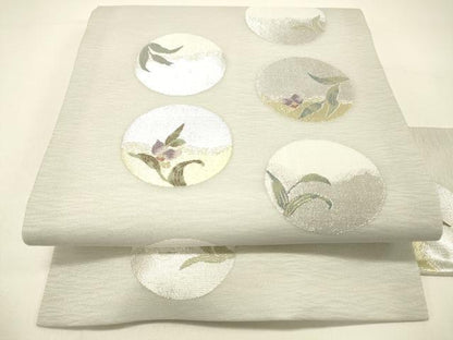 平和屋着物＊夏物 九寸名古屋帯 草花丸文 金銀糸 正絹 逸品 DABC8873cm