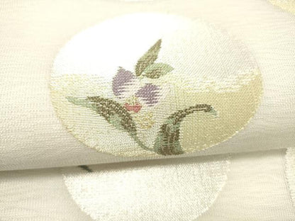 平和屋着物＊夏物 九寸名古屋帯 草花丸文 金銀糸 正絹 逸品 DABC8873cm