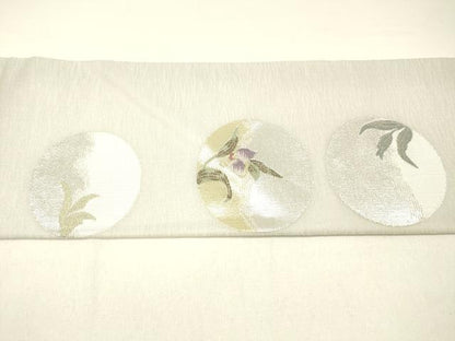 平和屋着物＊夏物 九寸名古屋帯 草花丸文 金銀糸 正絹 逸品 DABC8873cm